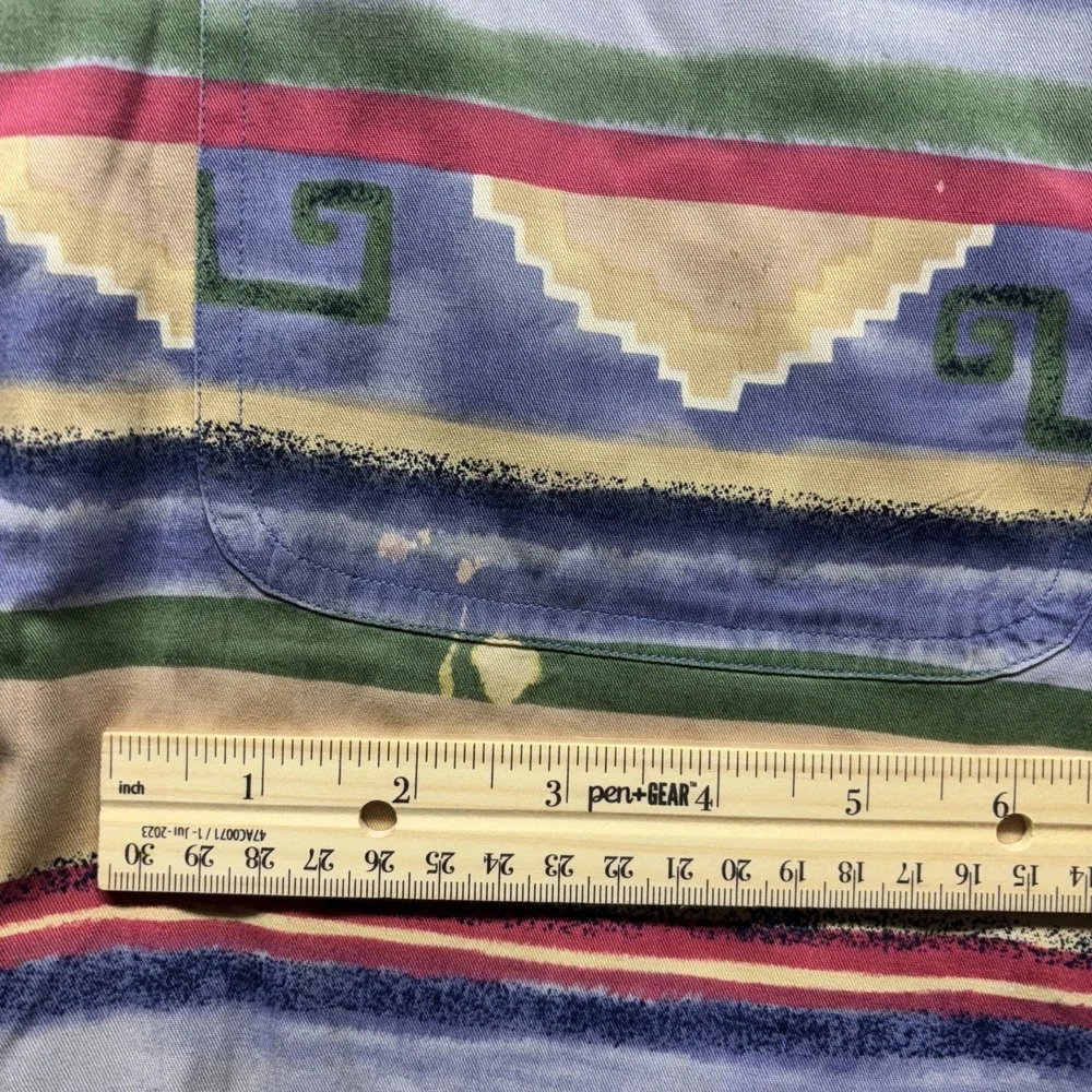 Vintage Chaps Ralph Lauren Shirt Mens Large Striped Aztec Print Short Sleeve 90s